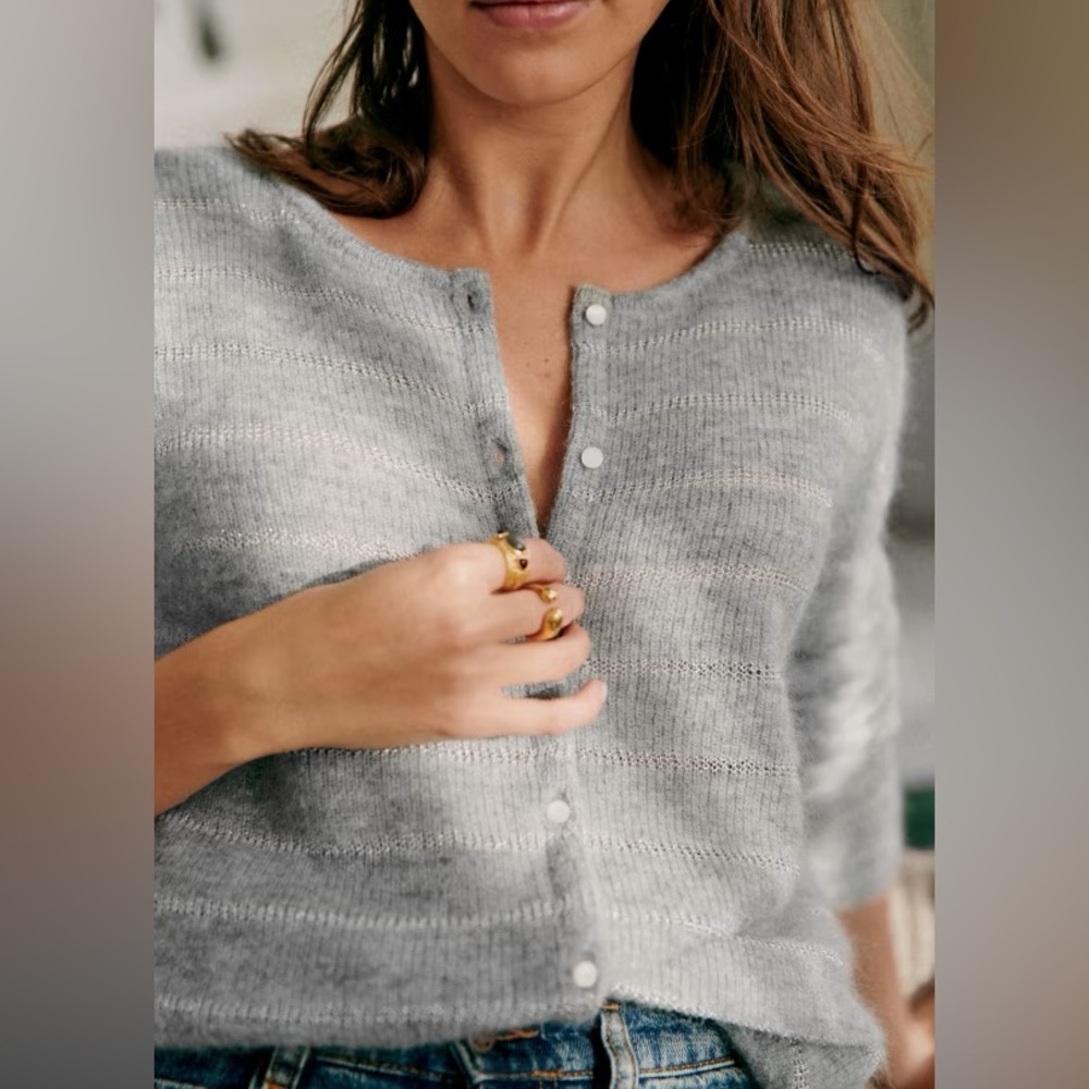 Sezane Gaspard Cardigan Size Small Gray & Silver